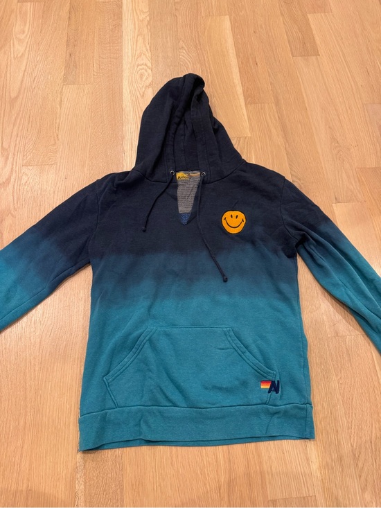 Aviator Nation Sweaters - Aviator nation Smiley Gradient Hooded Sweatshirt - Teal/Navy